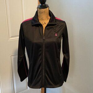 The Breast Cancer Site Women Jacket Size S Black with Pink Ribbon and Stripe EUC